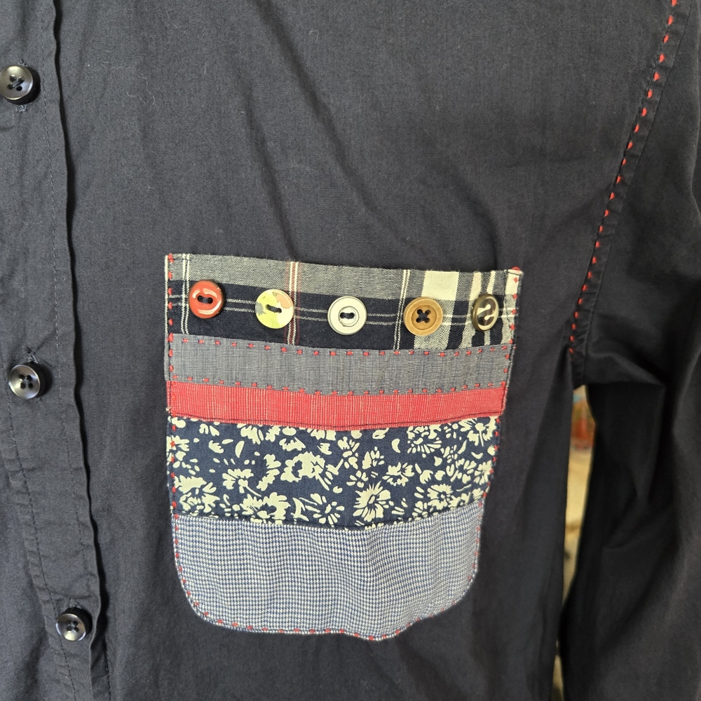 Desigual Men’s Shirt Medium Blue Button-Up Mandarin Collar Patch Pocket LS Mens - Picture 4 of 11